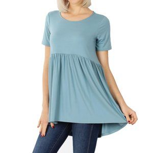 Blue Grey Babydoll Short Sleeve Top